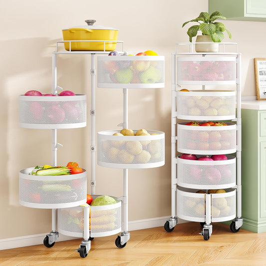 360° Rotating 5-Tier Kitchen Storage Trolley - Space-Saving Rack 🛒✨
